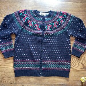 Hand Embroidered Northern Isles Winter Holiday Button Up Sweater Medium Women's‎